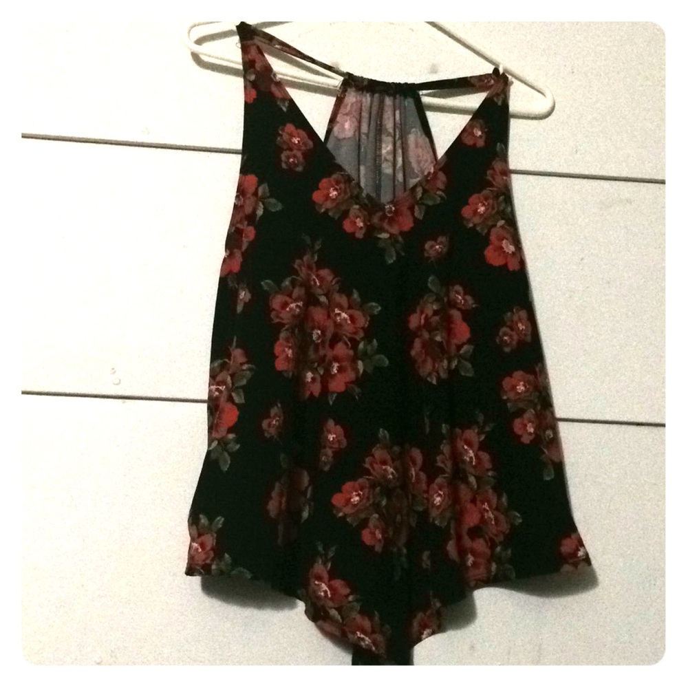 XL First Love Black and Red Floral Tank Top